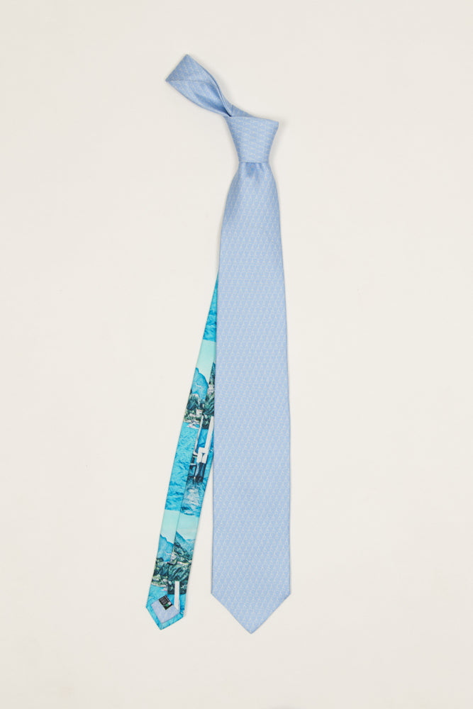 Cravatta Pura Seta | Celeste con Logo Bianco & Codino Colorato