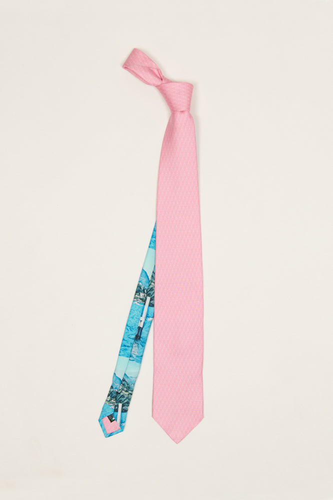 Cravatta Pura Seta | Rosa con Logo Bianco & Codino Colorato