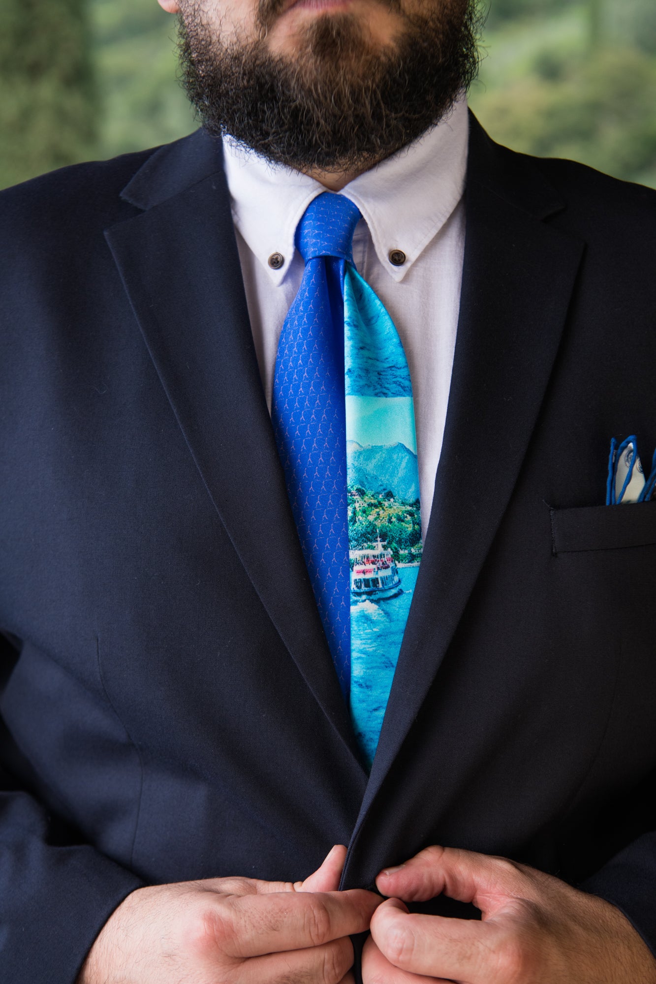 Pure Silk Tie | Royal Blue Logo & Colorful Tail