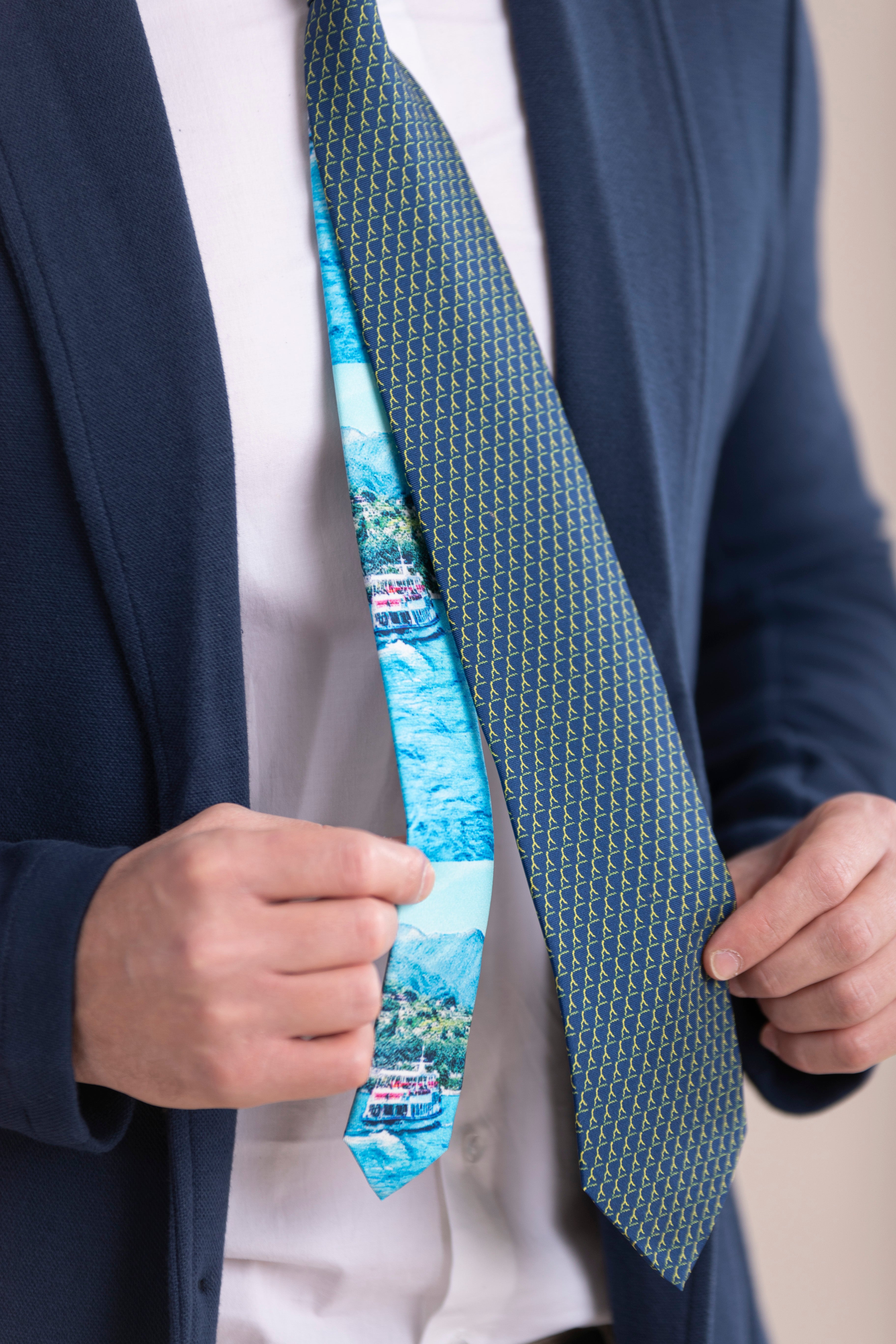 Pure Silk Tie | Yellow Logo & Colorful Tail