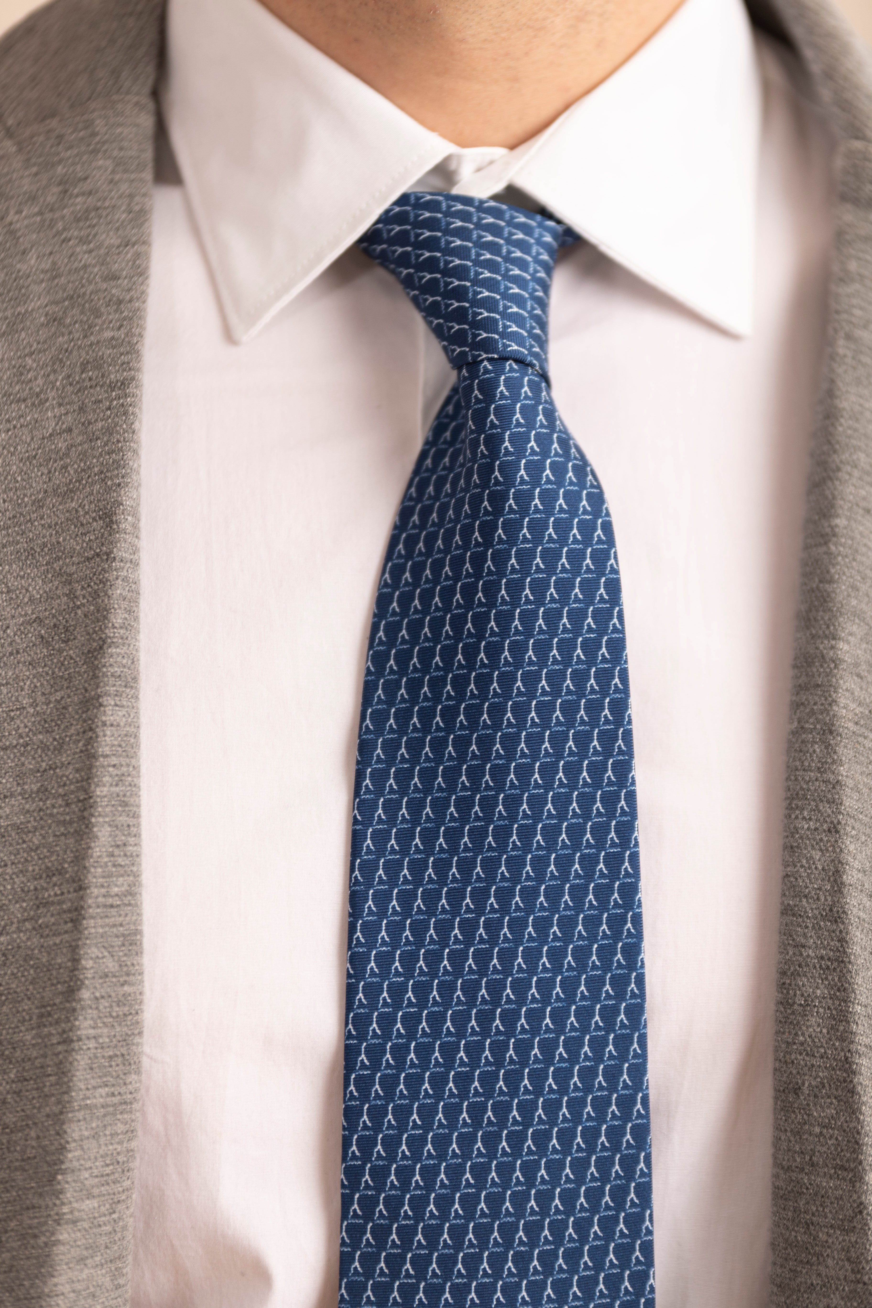 Pure Silk Tie | Blue with White Logo