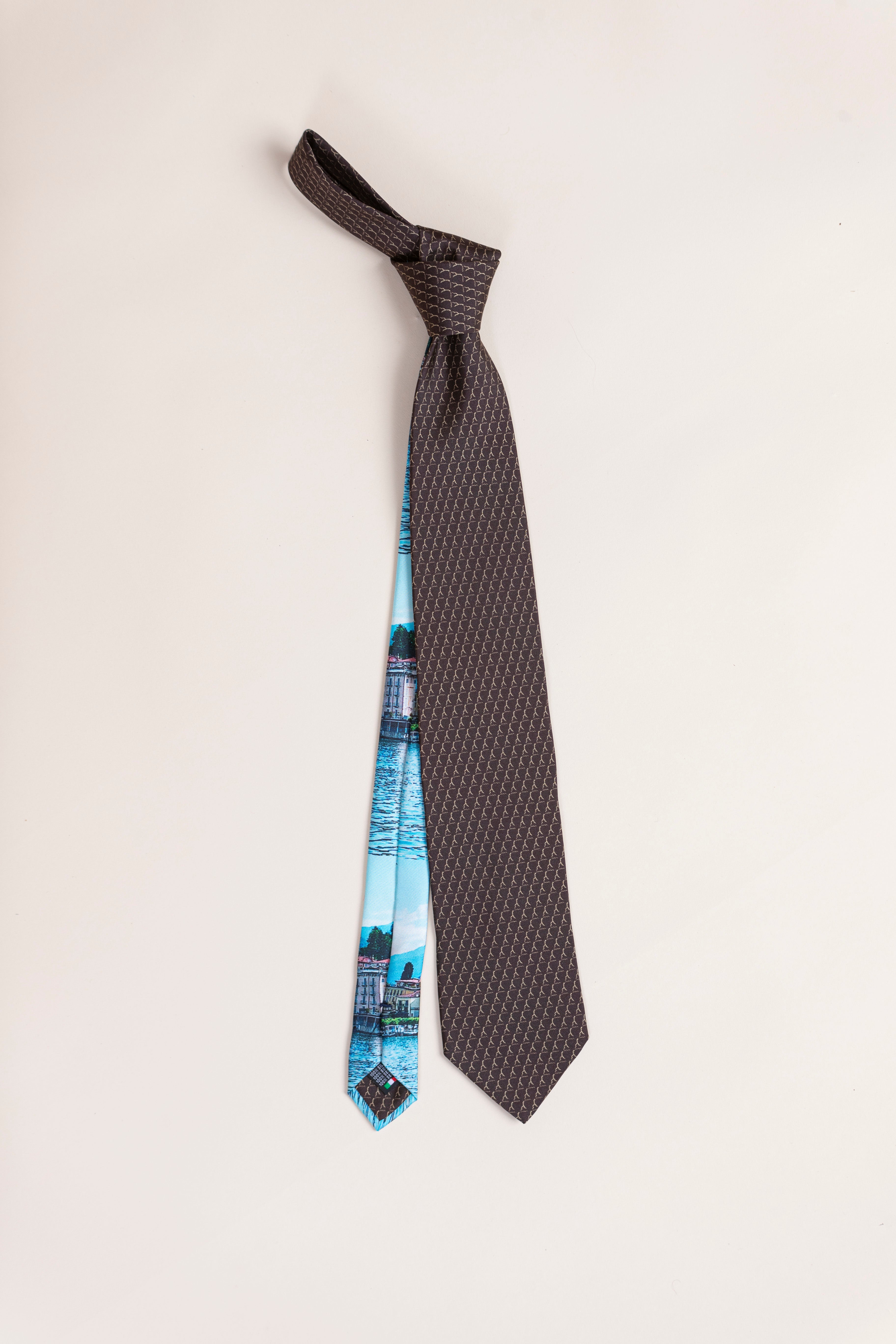Pure Silk Tie | Brown Logo & Colorful Tail